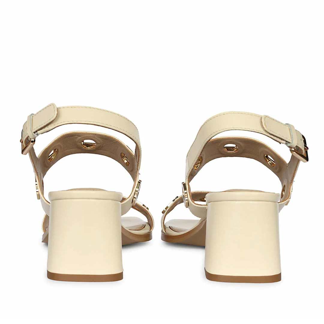 Off white low block heel sandals slingback strap – back view