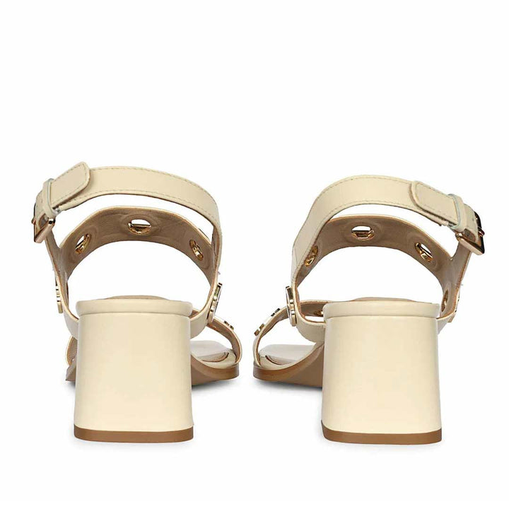 Off white low block heel sandals slingback strap – back view