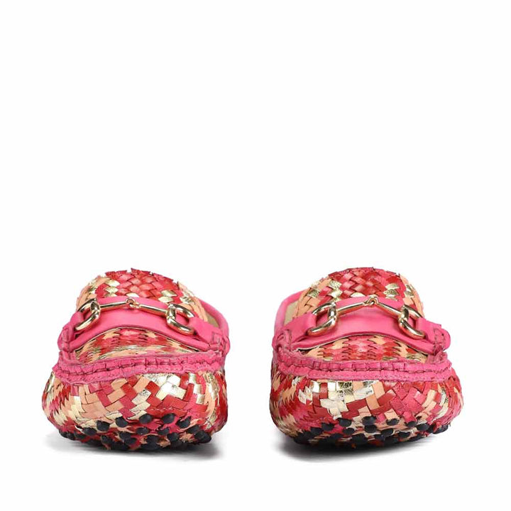 Best metallic pink woven leather loafers for women UK, Saint Amara back pair view
