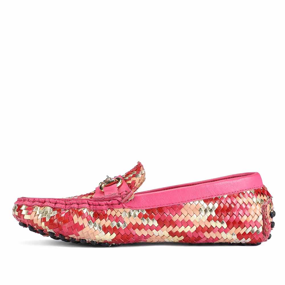 Women's metallic pink horsebit loafers UK, alternate side view