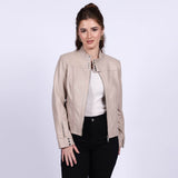 Saint Amaya Beige Leather Women Cafe Racer Jackets