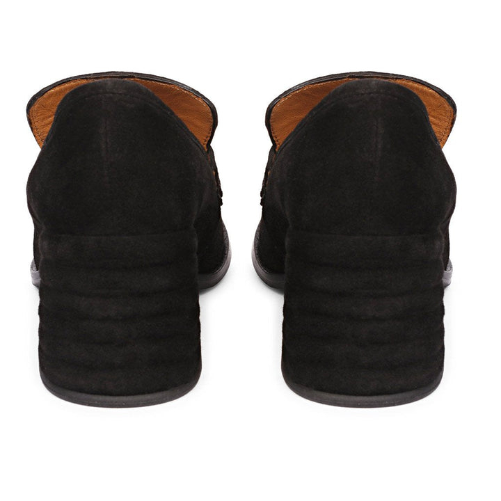 Best Women's Black Suede moccasinss, Back Heel View — Ladies Shoes UK