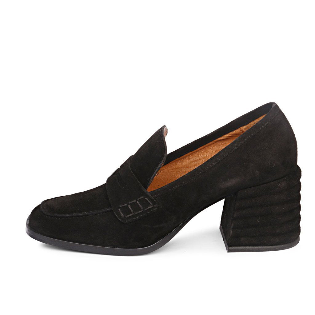 Women's Black Suede moccasins, Full Side Profile View — Best Ladies Shoes UK