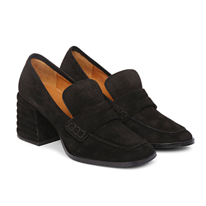 Best Ladies Black Suede Horsebit moccasinss, Pair Angled View — Women's Shoes UK