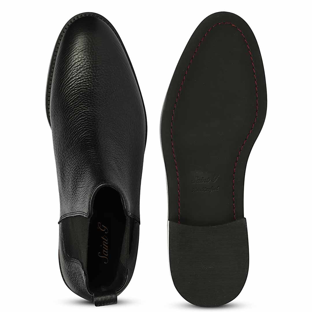 Saint Andrés men's leather chelsea boots uk black – upper and sole detail