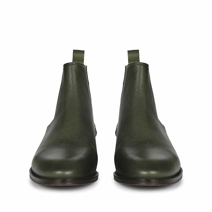 Saint Andrés green leather chelsea boots for men – paired front profile