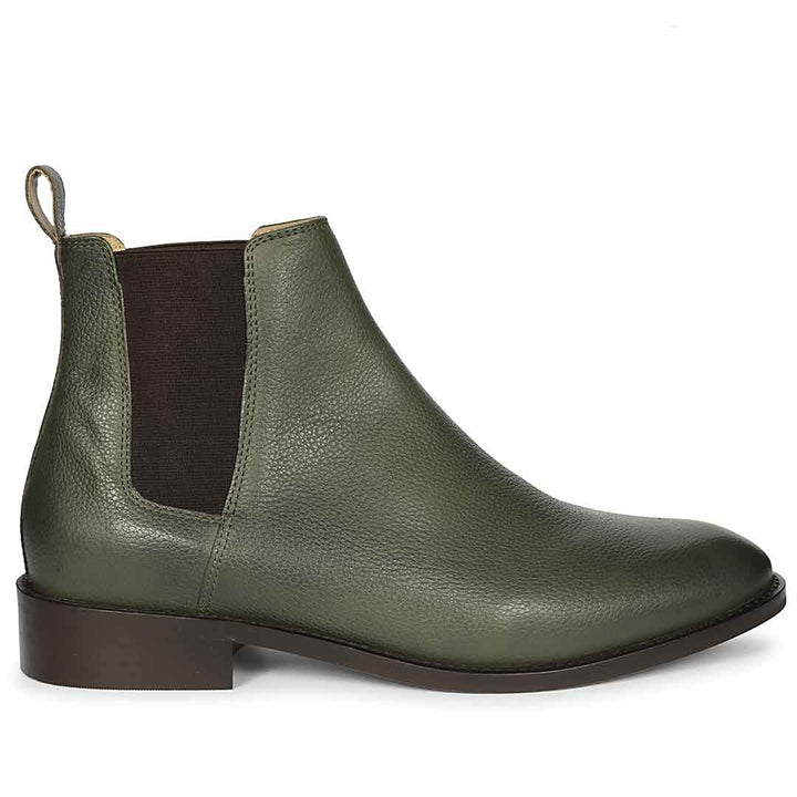 Saint Andrés green leather chelsea boots men – side view