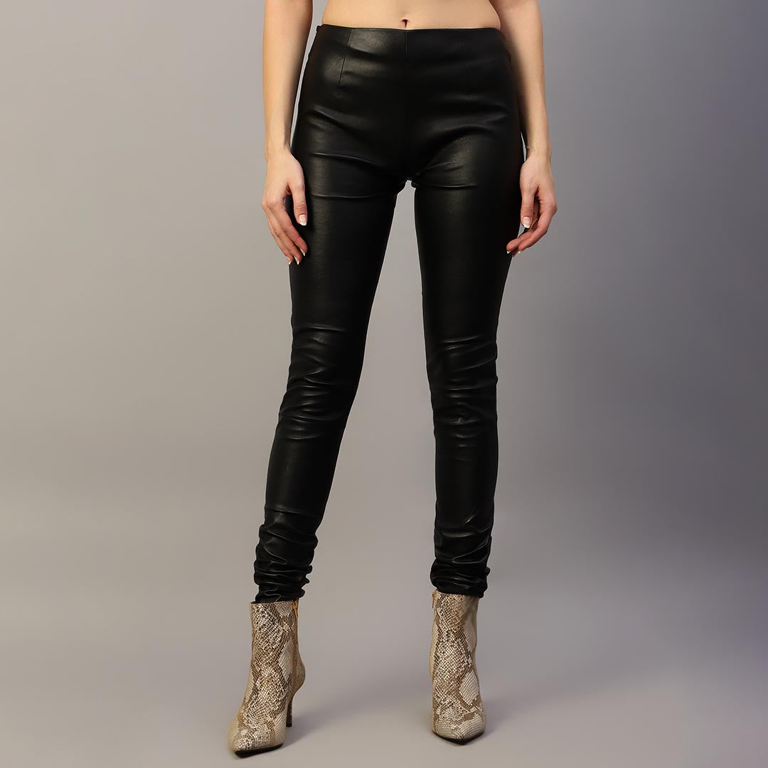 Saint Antea black stretch leather pants UK, front view