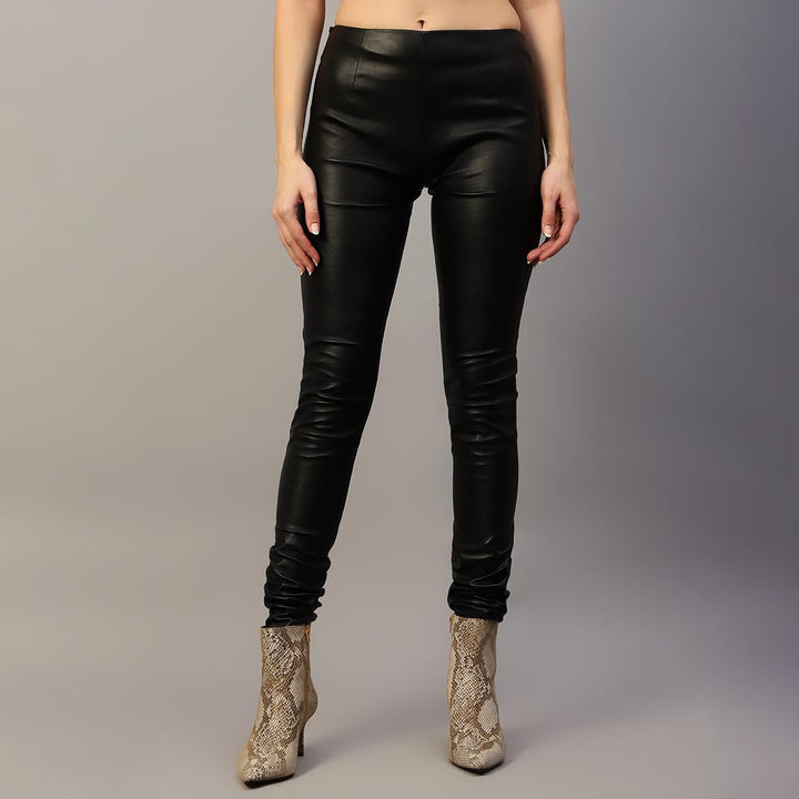 Saint Antea black stretch leather pants UK, front view