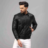 Saint Arduin Black Washed Leather Men's Bomber Jackets