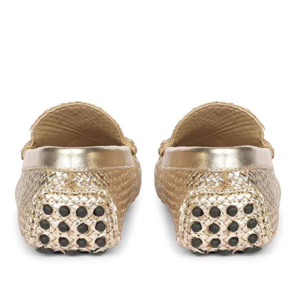Saint Aurora gold handwoven leather horsebit loafers UK, back pair view