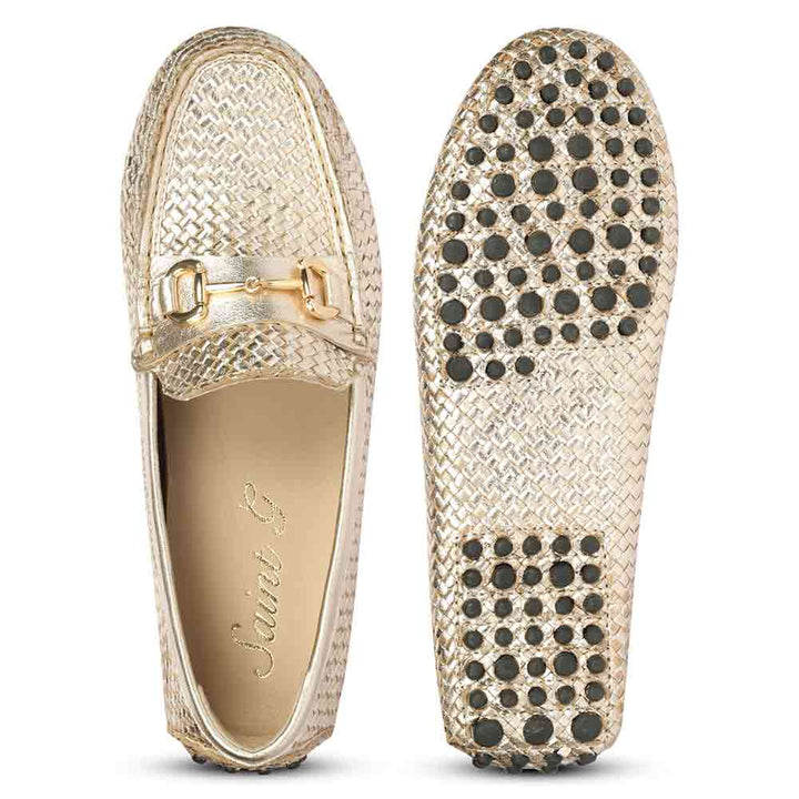 Saint Aurora gold leather loafers UK, interior and sole view
