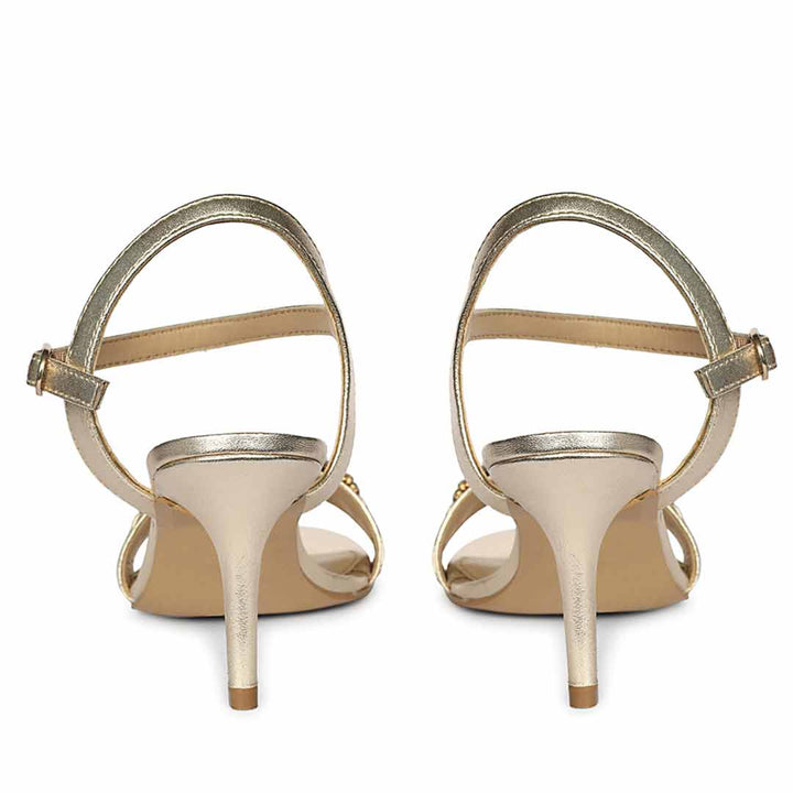 Women's Saint Brittany Crystal Stone Gold Leather Stilettos, back pair view