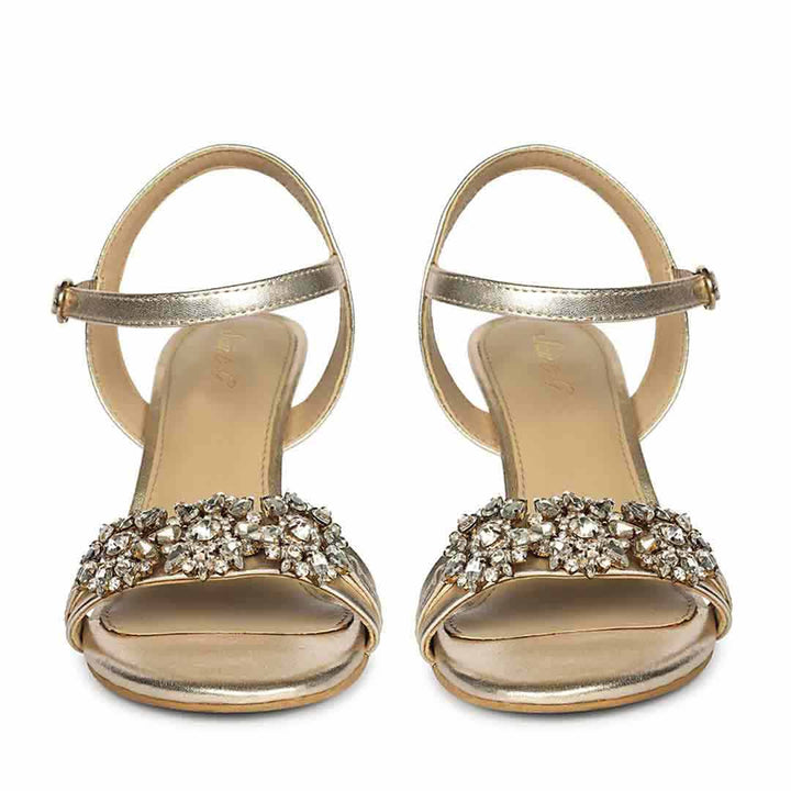 Women's Saint Brittany Crystal Stone Gold Leather Stilettos, front pair view