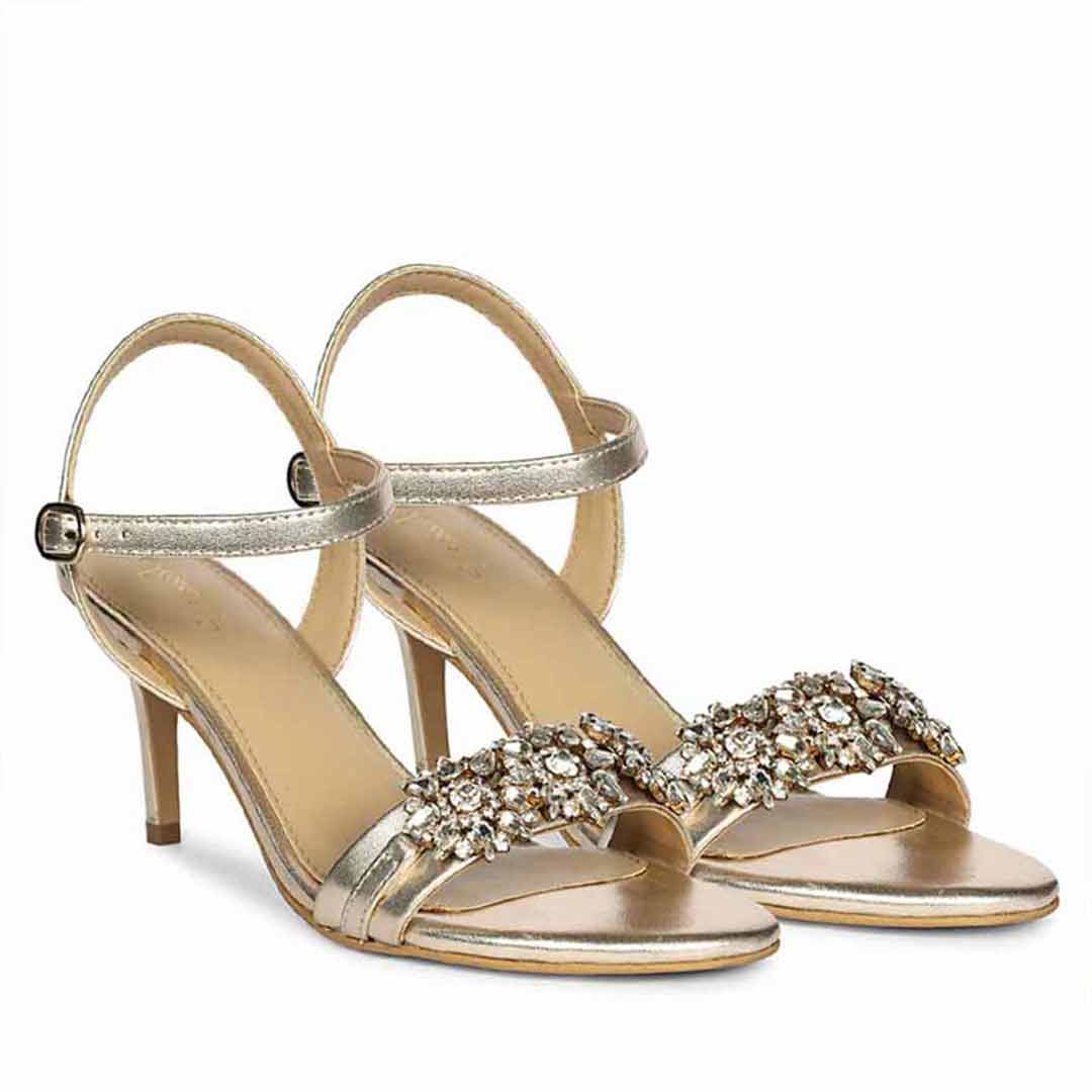 Women's Saint Brittany Crystal Stone Gold Leather Stilettos, pair view