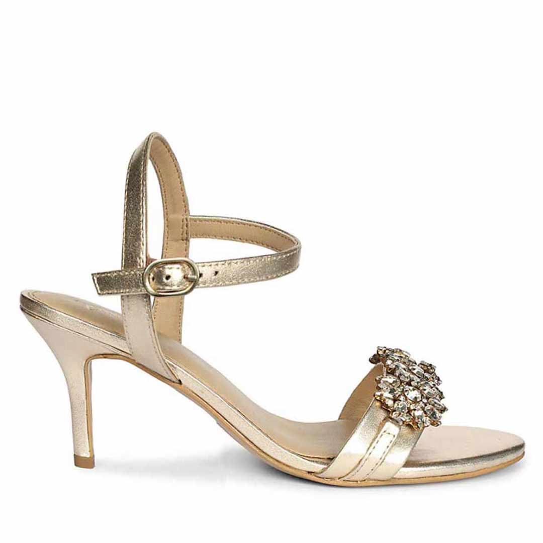 Women's Saint Brittany Crystal Stone Gold Leather Stilettos, side view