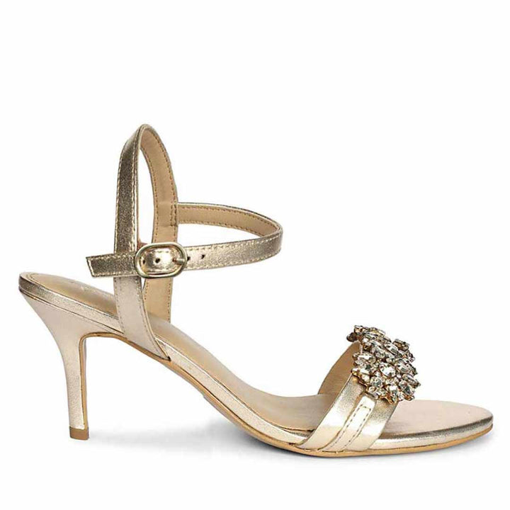 Women's Saint Brittany Crystal Stone Gold Leather Stilettos, side view