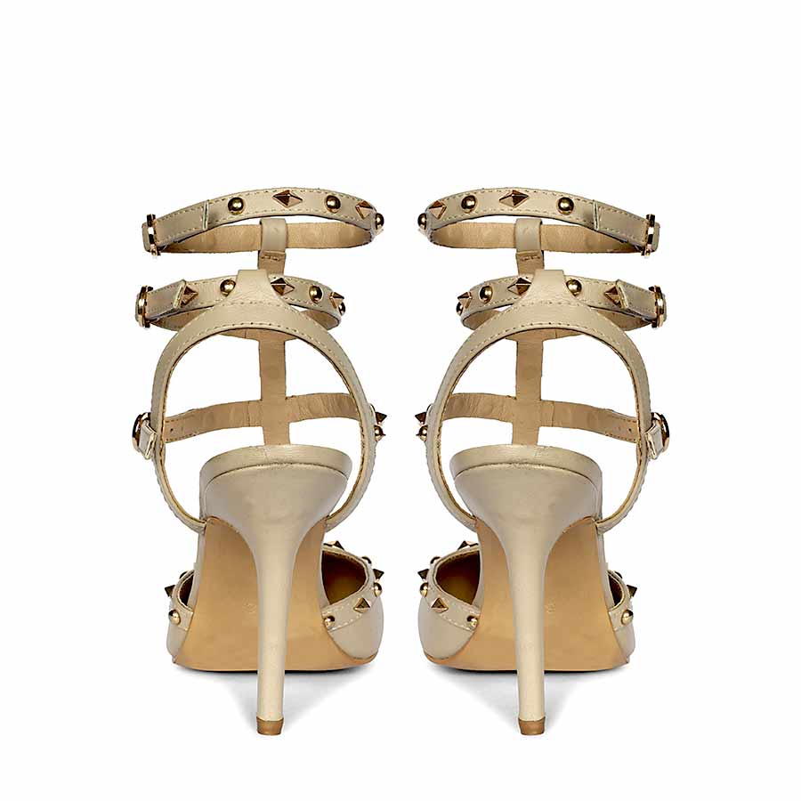 Saint Brittany crystal stone nude leather stilettos, embellished pointed-toe design, back view