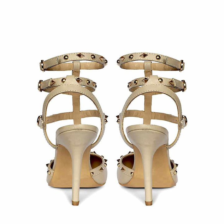 Saint Brittany crystal stone nude leather stilettos, embellished pointed-toe design, back view