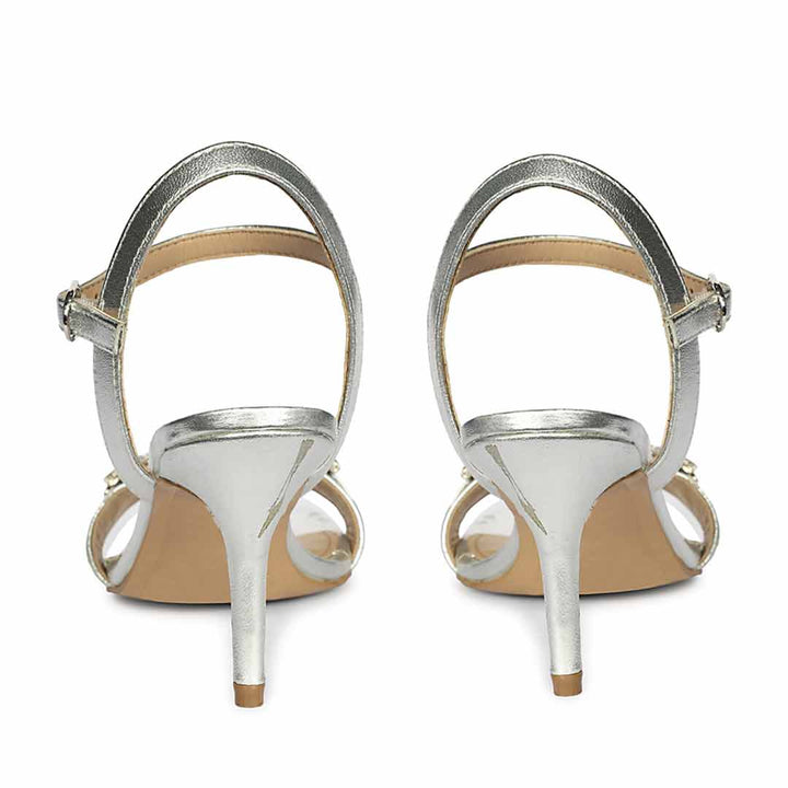 Women's Saint Brittany Crystal Stone Silver Leather Stilettos, back pair view