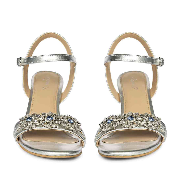 Women's Saint Brittany Crystal Stone Silver Leather Stilettos, front pair view