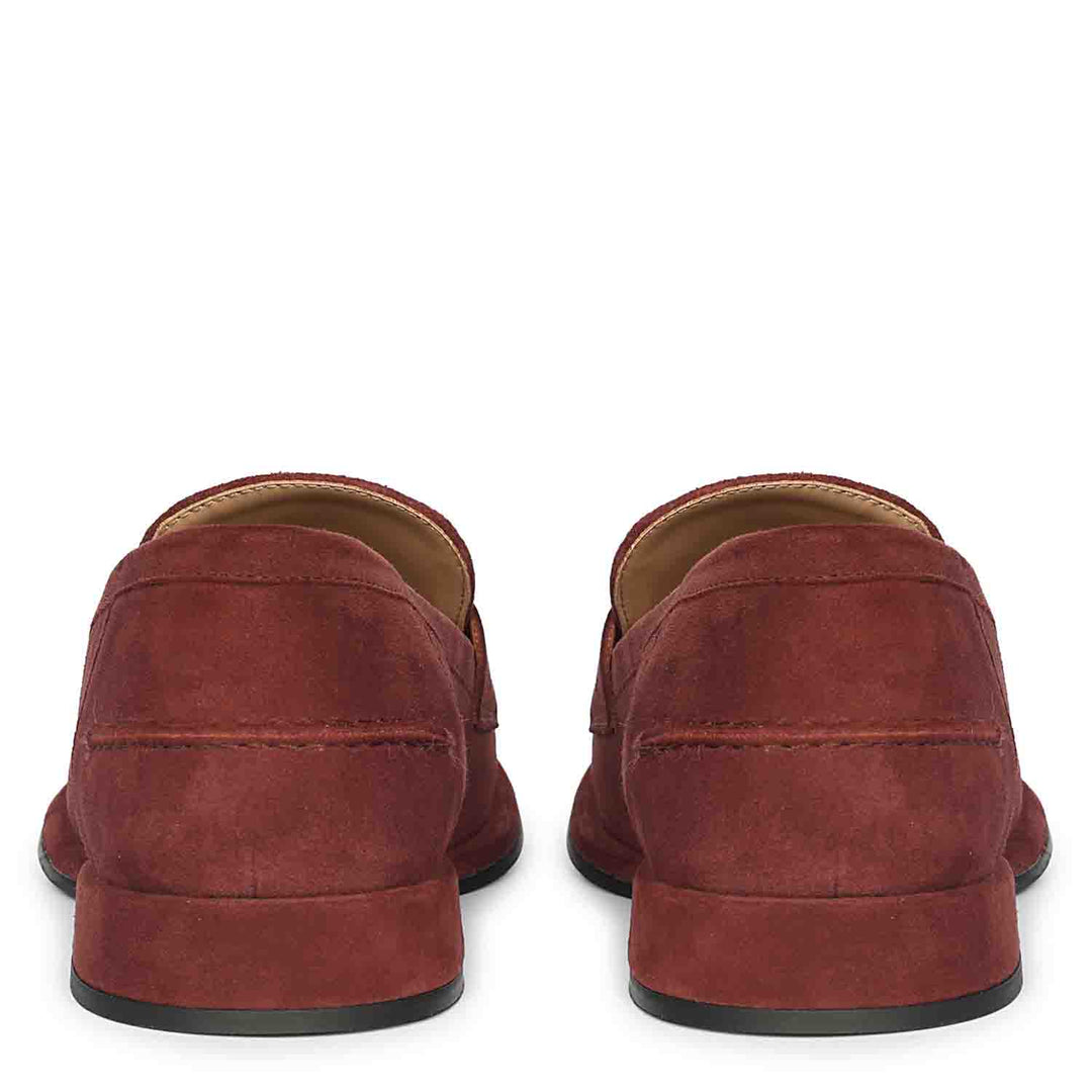 Best burgundy suede leather loafers for women UK, back pair view
