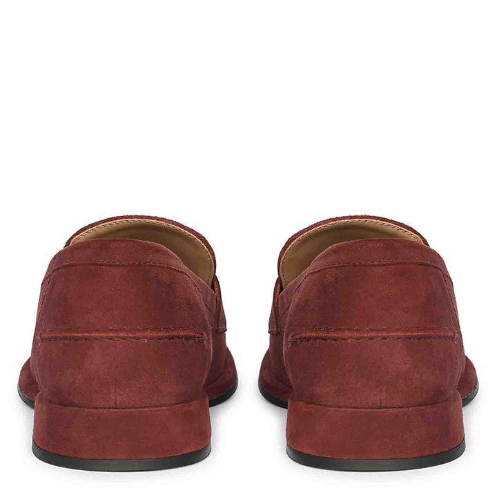 Best burgundy suede leather loafers for women UK, back pair view