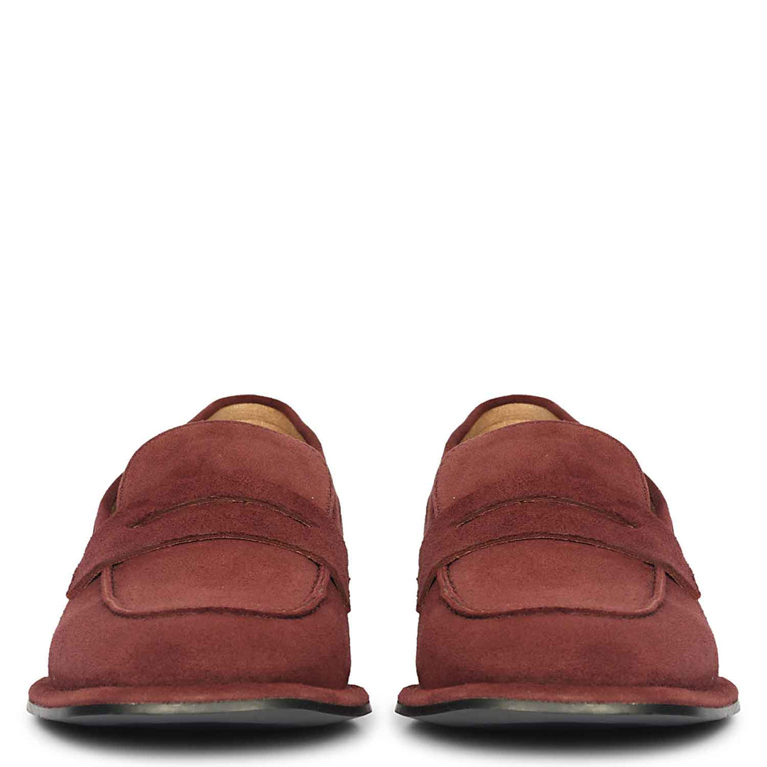 Women's burgundy suede saddle loafers UK, Saint Carla front pair view