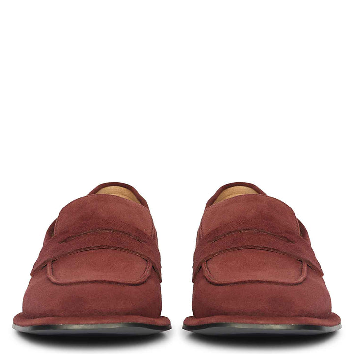 Women's burgundy suede saddle loafers UK, Saint Carla front pair view