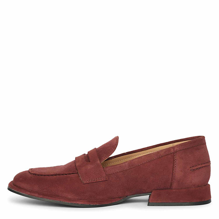 Saint Carla burgundy suede saddle loafers UK, alternate side view