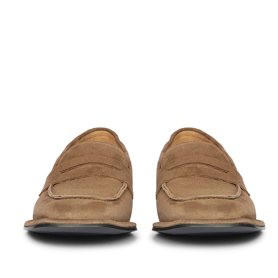 Women's taupe suede saddle loafers UK, Saint Carla front pair view