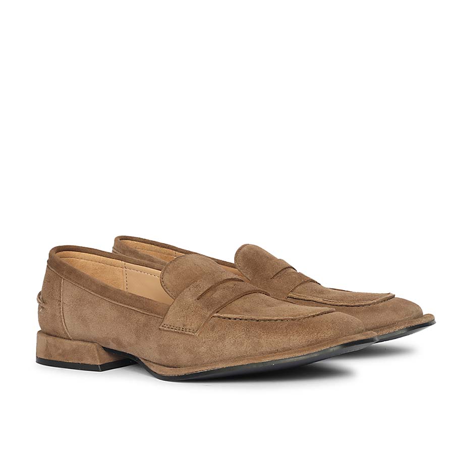 Ladies taupe suede saddle loafers UK, Saint Carla alternate side view
