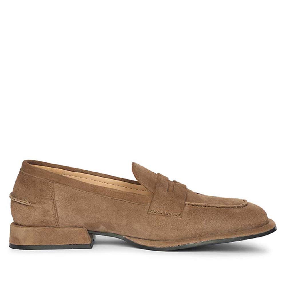 Best dark taupe suede saddle loafers for women UK, Saint Carla side view