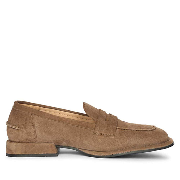 Best dark taupe suede saddle loafers for women UK, Saint Carla side view