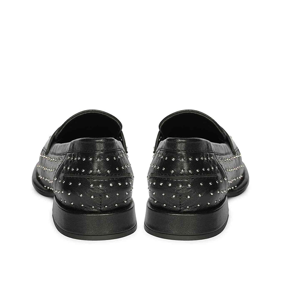 Saint Carol studded black leather moccasins, back pair view of stud detailing — best Women's Ladies shoes UK