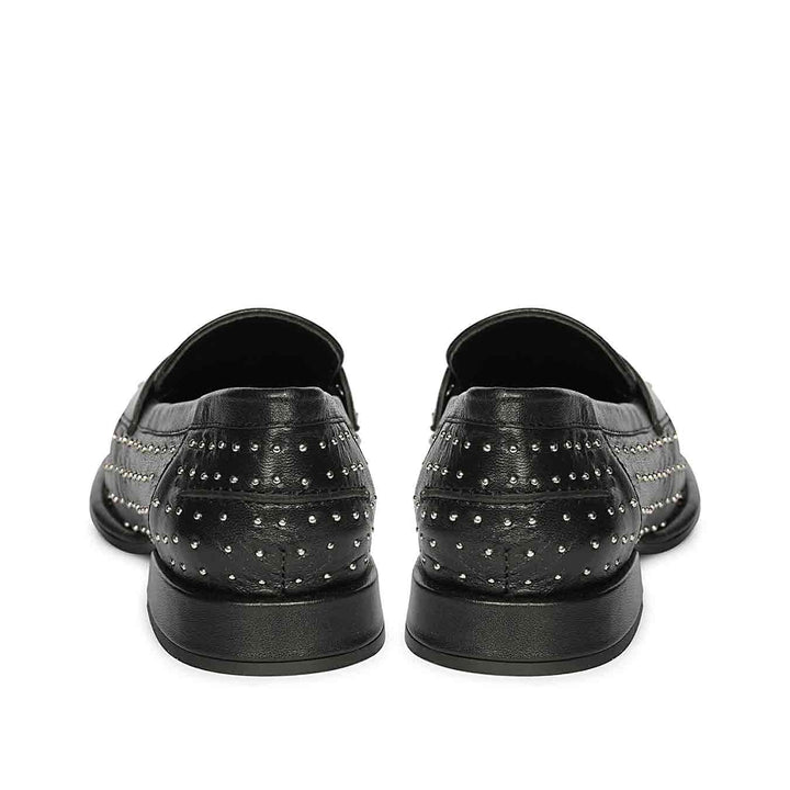 Saint Carol studded black leather moccasins, back pair view of stud detailing — best Women's Ladies shoes UK