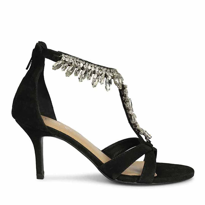 Saint Celestia Stone Embellished Black Leather Stilettos, side view