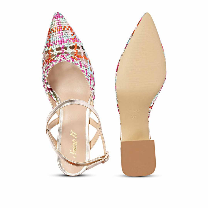 Low block heels for women multi woven pointed toe – top view