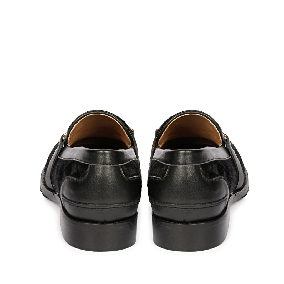 Ladies Women's Saint Cinzia black velvet moccasins, back pair view — best shoes UK