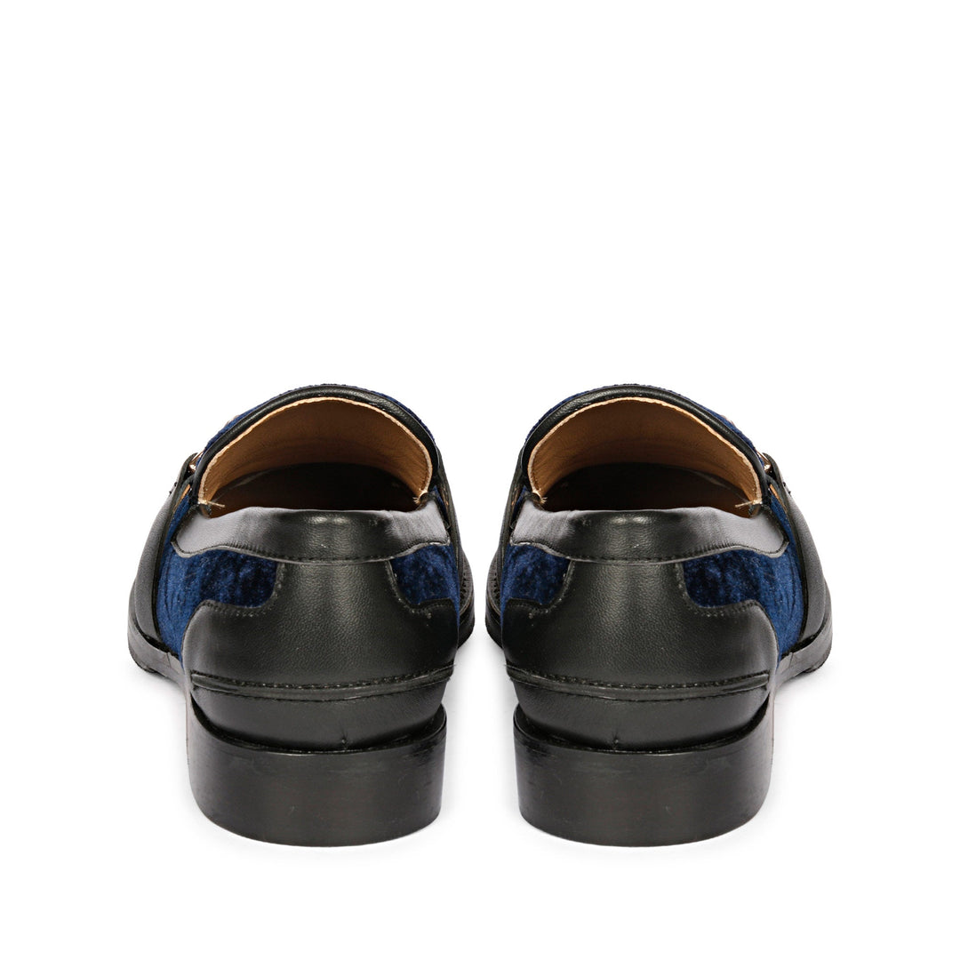 Saint Cinzia blue velvet moccasins, back pair view — best Women's Ladies shoes UK