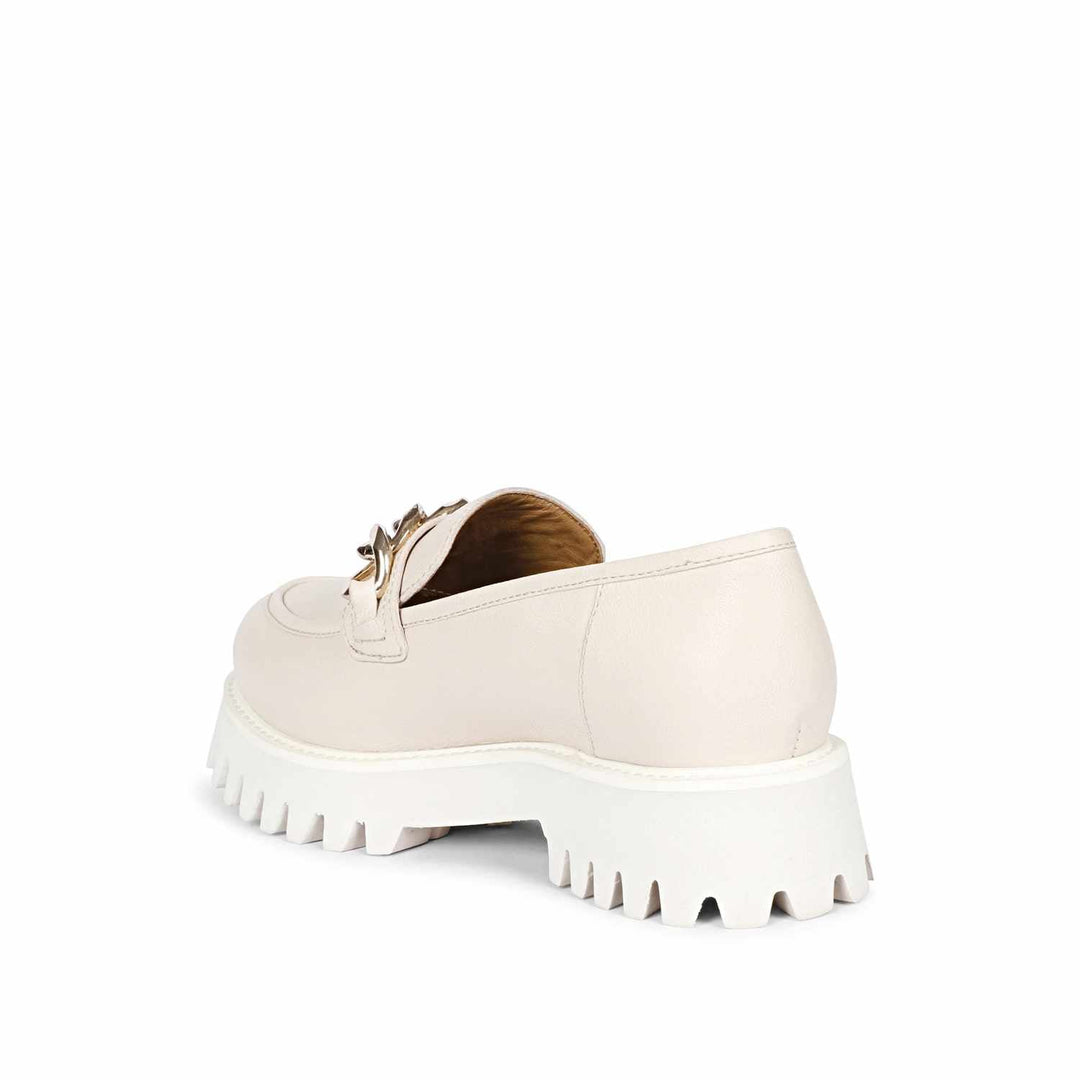 Ladies Cream Leather Chain moccasins, Back Angled View — Women's Shoes UK