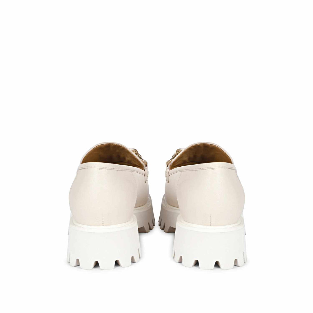 Women's Cream Leather Chunky moccasinss, Back Heel View — Best Ladies Shoes UK