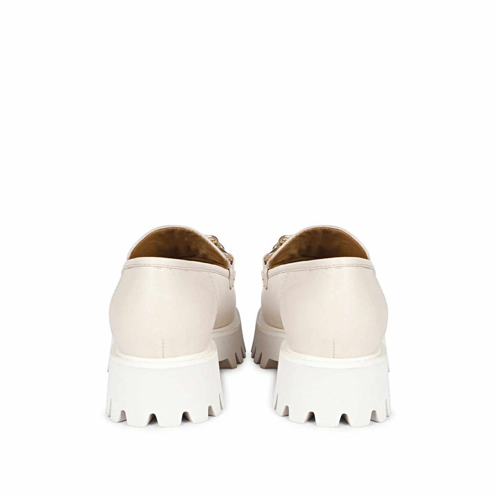 Women's Cream Leather Chunky moccasinss, Back Heel View — Best Ladies Shoes UK