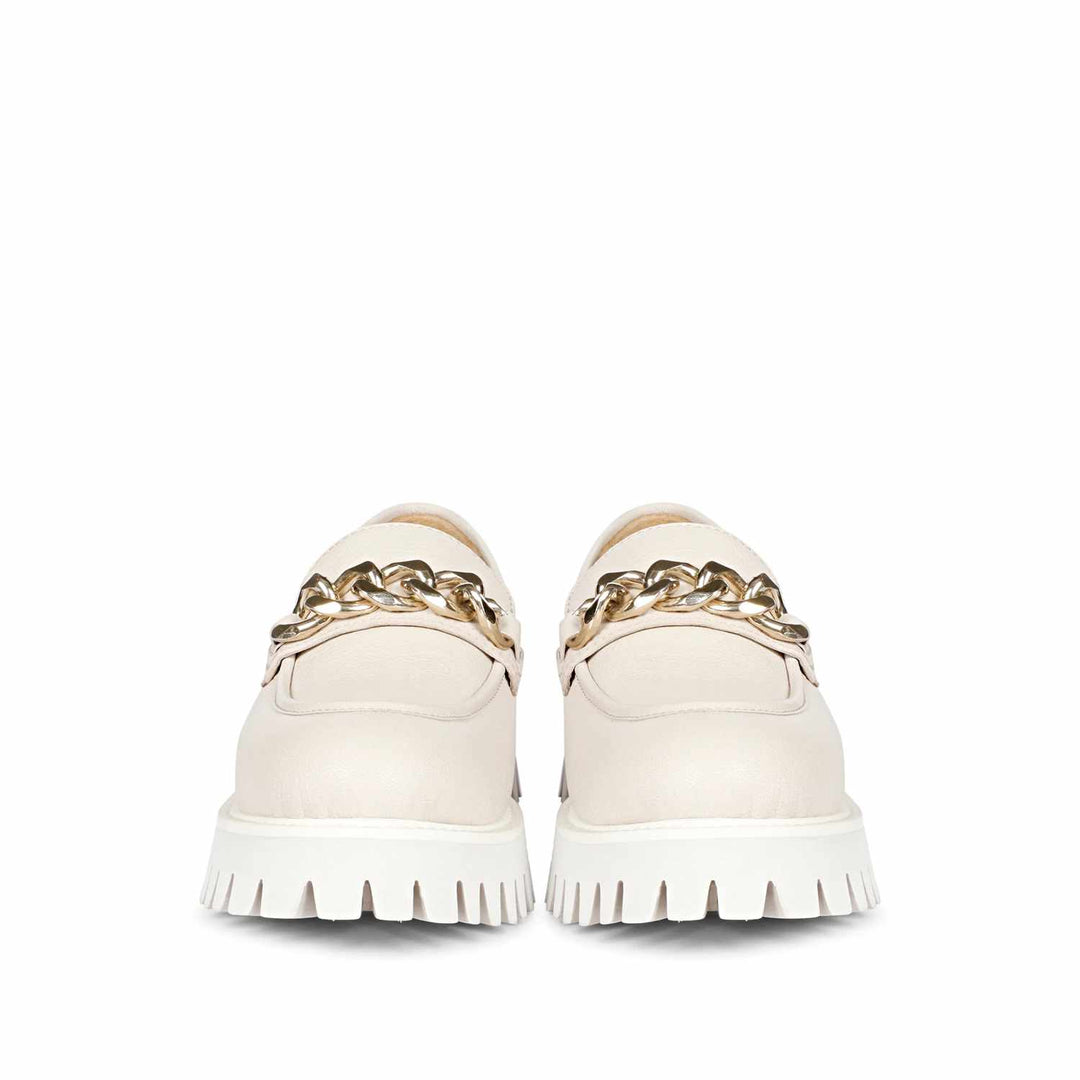 Women's Cream Leather Chain moccasinss, Front View — Best Ladies Shoes UK