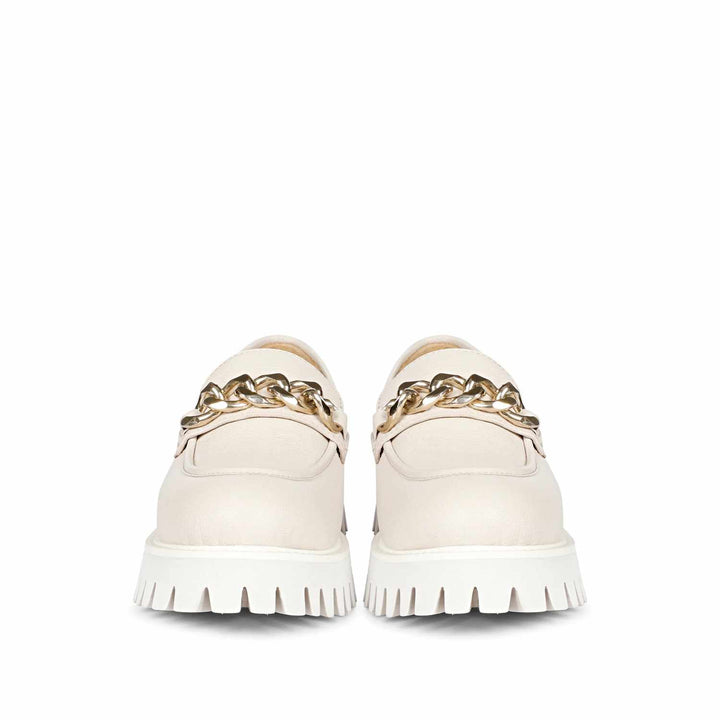 Women's Cream Leather Chain moccasinss, Front View — Best Ladies Shoes UK