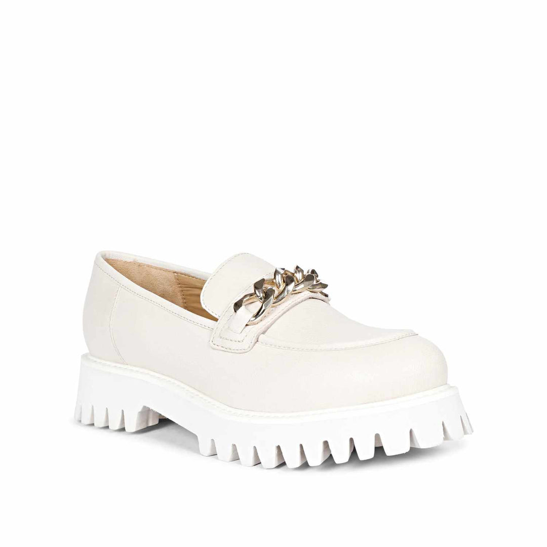 Best Women's Off-White Leather moccasins, Angled Side View — Ladies Moccasins UK