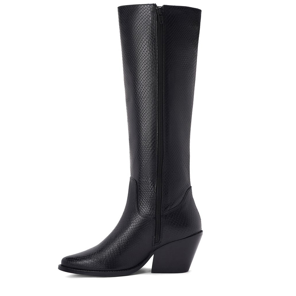 Saint Clochette black knee high boots, alternate side view showing zip closure