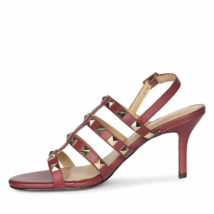 Women's Saint Colette Rockstud Bordo Leather Stilettos, angled view