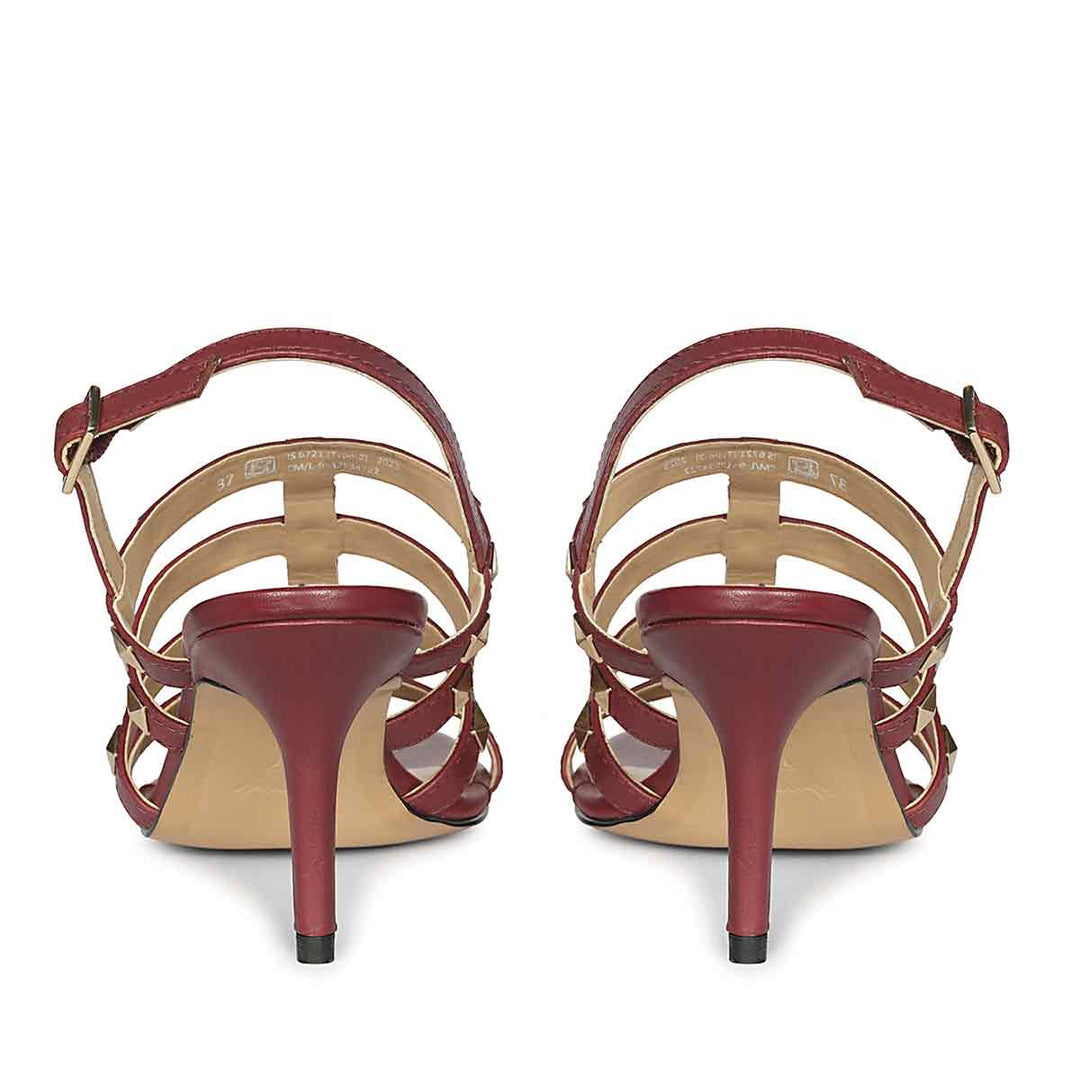 Women's Saint Colette Rockstud Bordo Leather Stilettos, back pair view