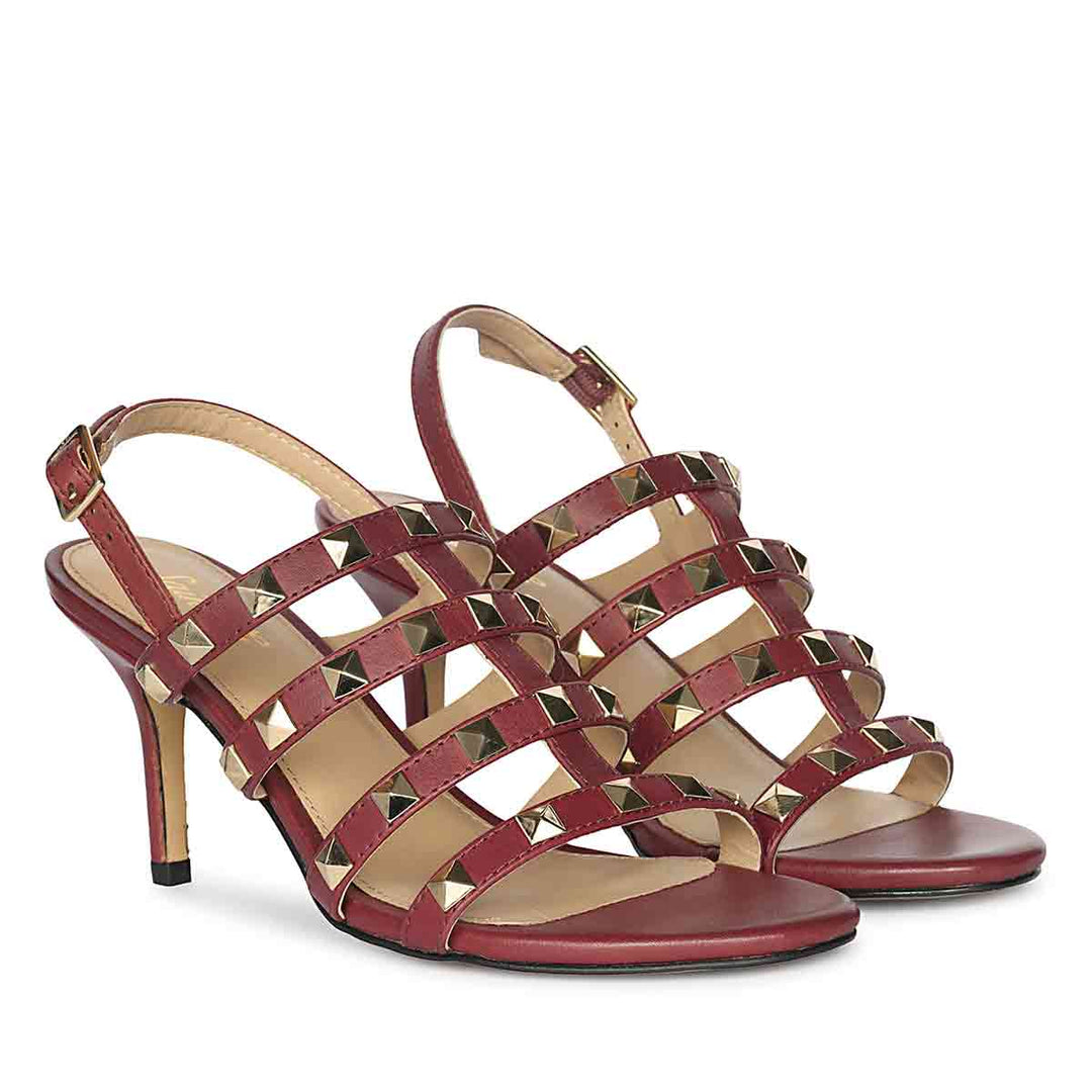 Women's Saint Colette Rockstud Bordo Leather Stilettos, pair view